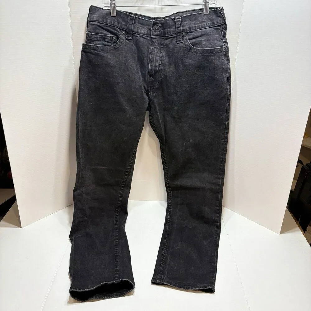 True Religion Jeans Mens 38x32 Black Geno Dark Relaxed Slim Stretch Dark Wash